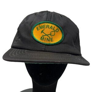 Emerald Mine Vintage 80s Snapback Trucker Hat Black Green Embroidered Patch USA